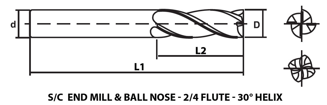 Hrc 55~58 End Mill & Ball Nose-2/4 Flute